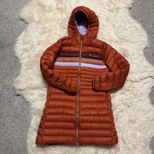 EUC - Cotopaxi Fuego Down Parka - Spice Stripes - Women’s Medium